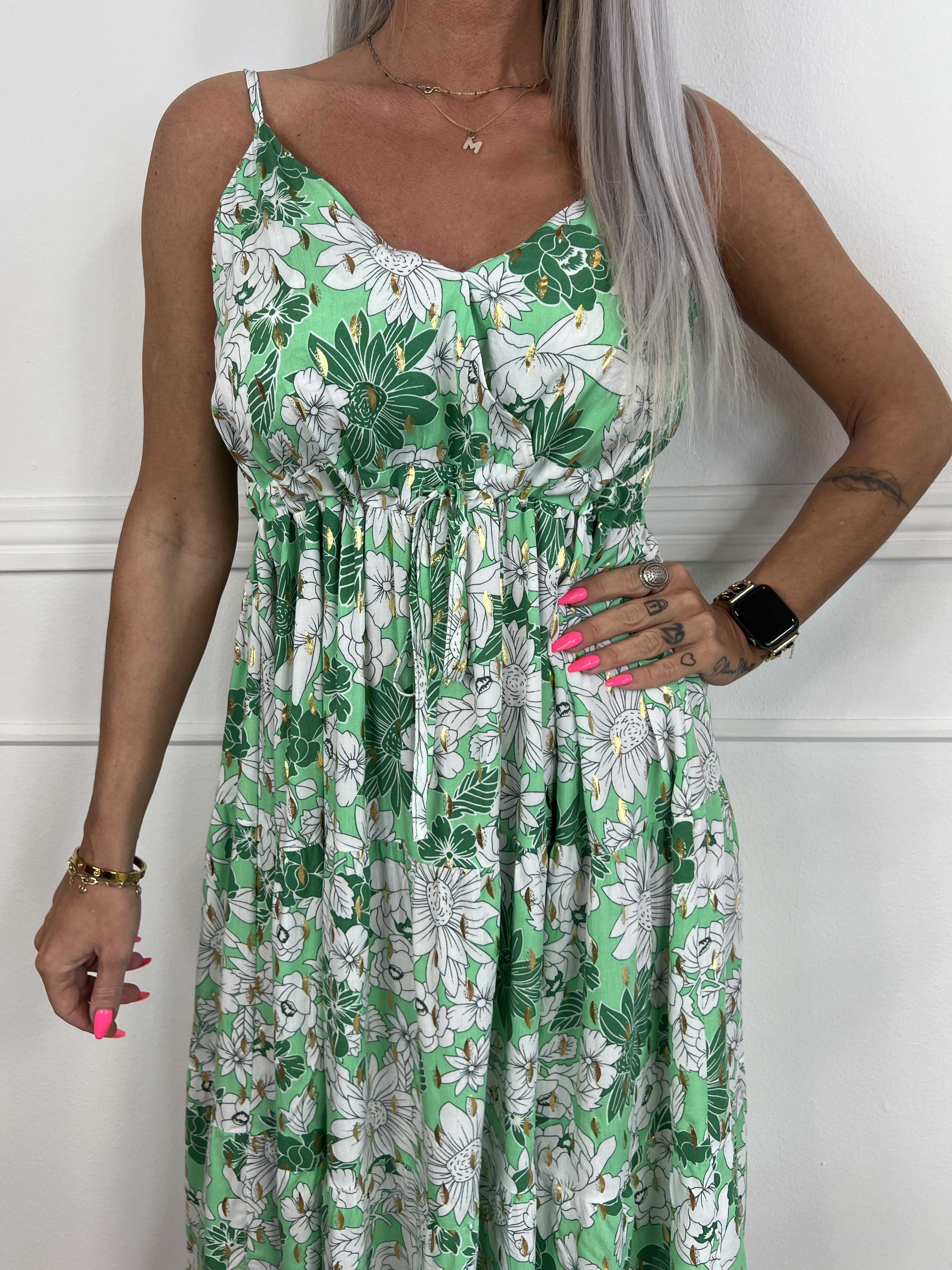 Lucie Flower Short - Viskose stropkjole i blomsterprint med v-udskæring